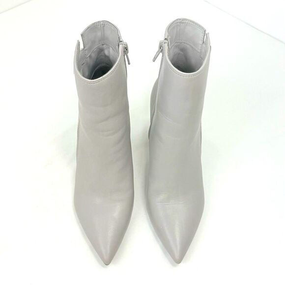 Marc Fisher GABBLE Sleek Gray Leather Side Zip Pointed Toe Block Heeled Boots - Picture 7 of 15